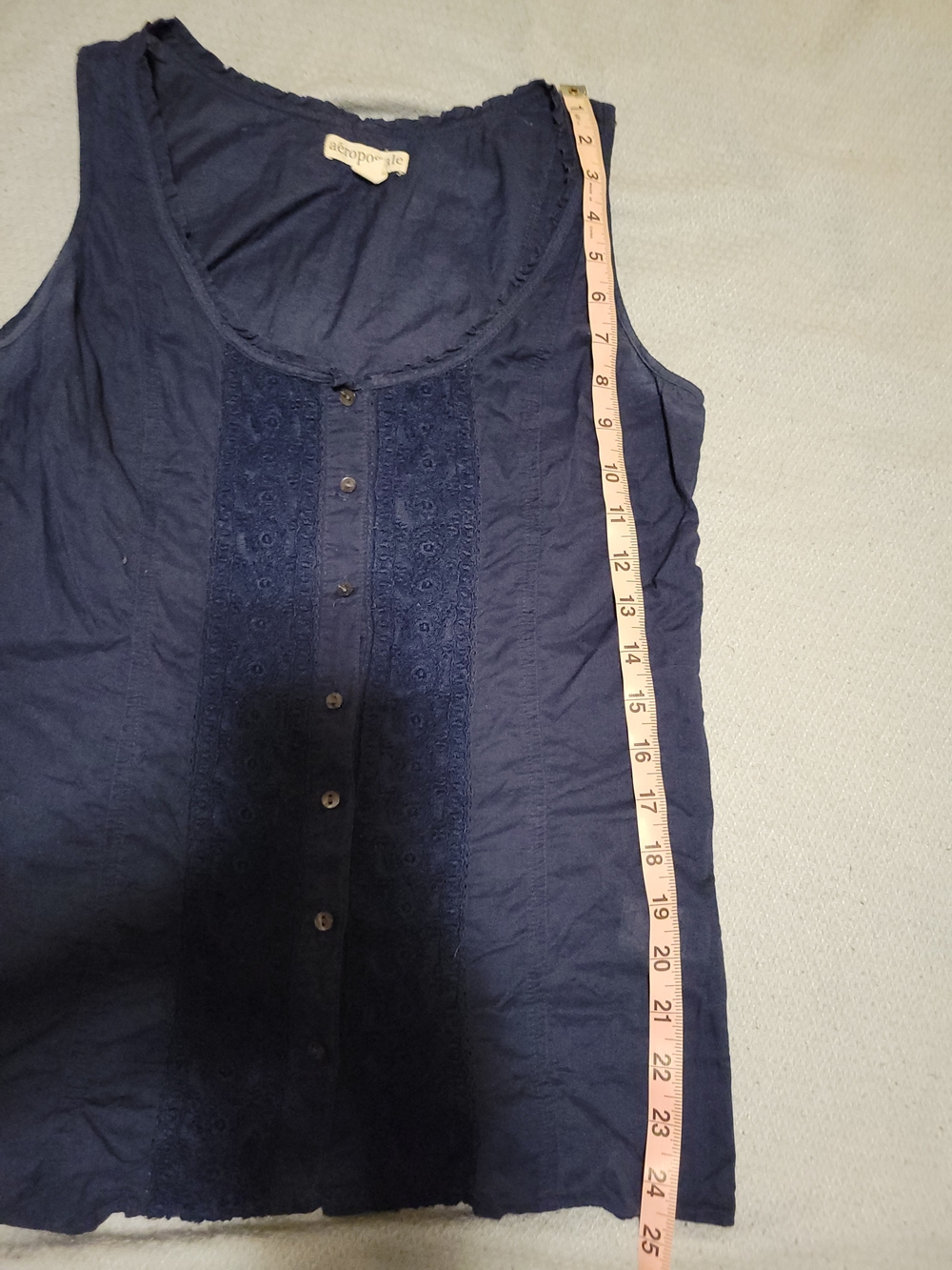 Aeropostale Blue Sleeveless Button-Front Lace-Trim Tank - Picture 4 of 8